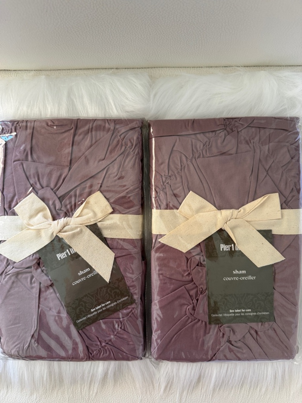 Pier 1 Plum Ruched Pillow KING Shams - Set of 2